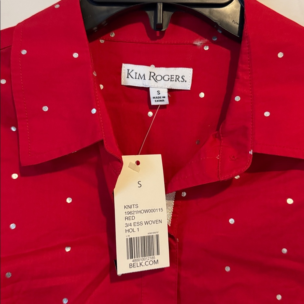 NWT Kim Rogers Small button-down shirt with metallic silver dots Cuff Sleeves - Picture 4 of 11